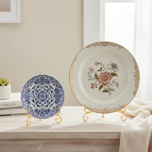 12 Pcs 3 Size Gold Iron Plate Stands for Display, 4" 6" 8" Decorative Metal Plate Holders Display Stand Gold Easel Stands for Photo, Frame, Book, Card, Plaque, Bowl, Picture