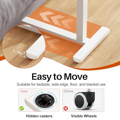 Overbed Bedside Table with Wheels,Tiltable Hospital Bed Table, Pneumatic Adjustable Overbed Table, Rolling Laptop Desk, Mobile Standing Desk for Bed, Couch, or Hospital Use - color: White