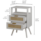 JOONEE Rattan Nightstand,Farmhouse Bedside Table with 2 Storage Drawer and Open Wood Shelf, for Bedroom and Small Spaces,Night Stand with Solid Wood Legs (White) - color: White