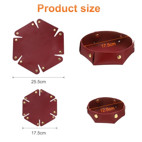 uxcell 2 Pcs Valet Tray for Women and Men, PU Leather Jewelry Tray Entryway Table Bedside Nightstand Catchall Storage Organizer for Jewelry Key Coin Watch Wallet (2 Size, Wine Red) - color: Wine Red