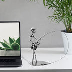 Creative Fisherman Iron Statue Metal Sculpture,A Man with Fishing Rod and A Removable Fish Statue Ornament Figurine for Father's Day Birthday Christmas Dad Man Boy Gift Office Home Desk Decor
