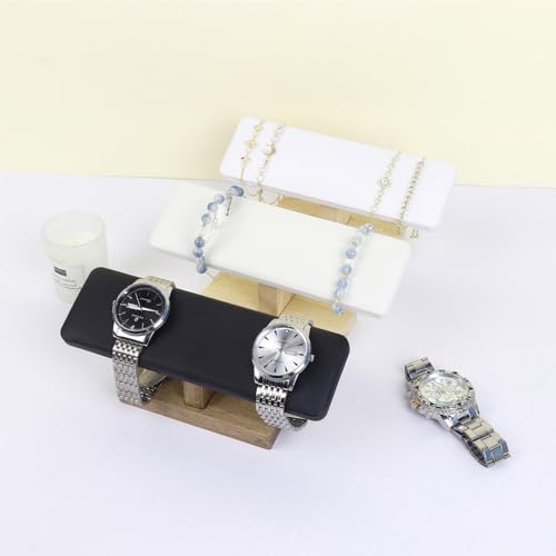 Wooden Watches Display Stands Base Watch Necklace Bracelet Organizer Rack Bangle Scrunchie Headband Showcase Stands Exterior Velvet Black - color: Flat Velvet Black