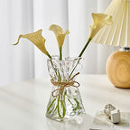Irregular Shaped Vase for Flower, Unique Matte Glass Vase with Rope Crinkle Paper Design Hydroponic Art Flower Vase for Wedding, Dinning, Bookshelf, Home Decoration or Gift(Transparent)