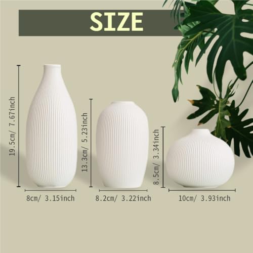 White Ceramic Vase Set of 3 - Small Modern Minimalist Ceramic Bud Vases for Home Decor - Boho Aesthetic Flower Vases for Desk, Shelf & Table, Mantle, Bookshelf (Cute & Versatile) (White) - color: White