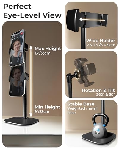 COOPER ChatStand, Adjustable Cell Phone Stand for Desk, Phone Stand for Recording, iPhone Holder for Filming, Small iPhone Tripod, Soporte para Celular, Fits Samsung, Android, (Night Black) - color: A - Night Black