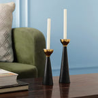 Rely+ Black & Gold Taper Candle Holders Set of 2 – Modern Metal Candlestick Holders for Dining Table Centerpiece, Home Décor, Wedding & Party Decorations