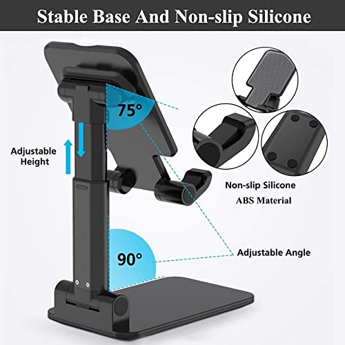 Meetuo 2 Pcs Cell Phone Stand, Adjustable Angle Height Phone Stand for Desk, Foldable Portable Phone Holder for iPhone 14/13/12/Smartphones - color: Pink+Black