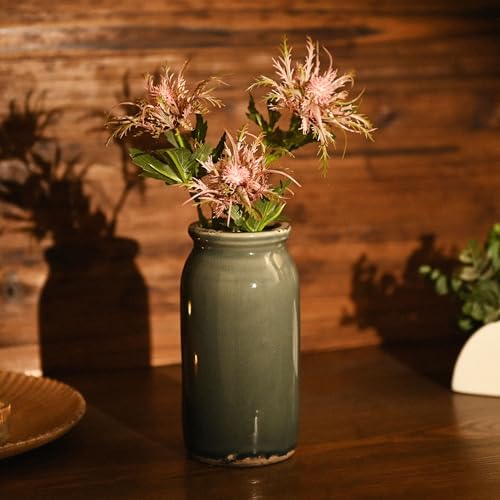 VICTOR & TERESA Rustic Blue and Grey Vase for Home Decor, Ceramic Vases for Flowers, Modern Farmhouse Decorative Vases for Pampas Grass,Table Accent, Mantel, Living Room,Bookshelf, Centerpieces, 8'' - color: Blue and Grey, size: Medium-8''
