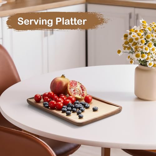 14 Inch Acacia Wood Serving Tray – Rectangular Wooden Decorative Tray for Food, Appetizers, Snacks, Desserts, Coffee Table, Bathroom, Entryway, Vanity, Home Decor Organizer - size: 14 Inch