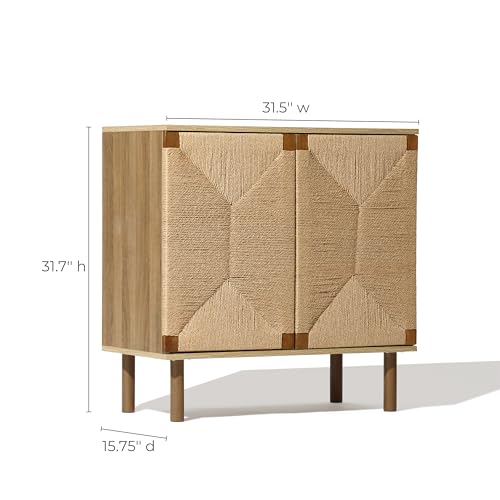 LuxenHome 31" Sideboard Buffet Cabinet with Storage, Seagrass Boho Accent Cabinet, Mid Century Modern Small Sideboard Storage Cabinets for Kitchen, Living Room, Entryway