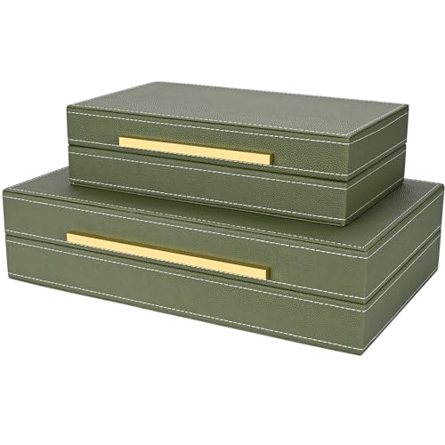 Green Shagreen box Set of 2 Faux Leather Decorative Boxes,Large Nesting Storage Decorative Boxes with Lids for Modern Home Decor Stacking Jewelry Box Organizer - color: Green, size: 2 pack