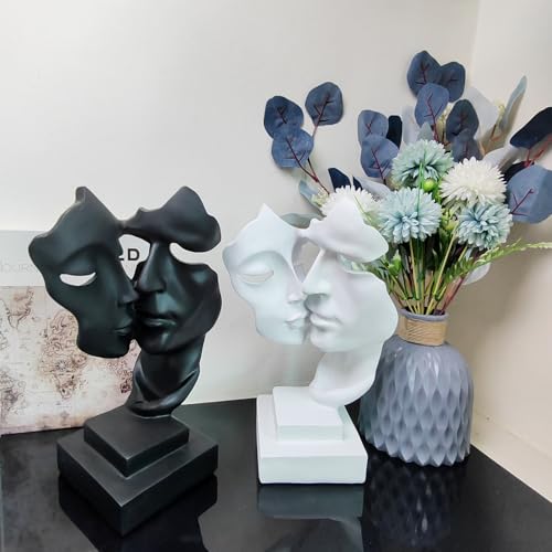 Couples Kiss Sculpture,Black Thinker Resin Statue Ornaments,Silence is Gold Abstract Art Figurine,Abstract Style Sculptures,Living Room Desk Decorations,Bookshelf Decorative Objects - color: Black