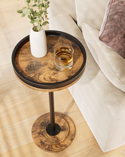 Masupu Drink Table, Round Side Table for Small Spaces, Pedestal Small End Table with Metal Base, for Living Room, Bedroom, Bathroom, Rustic Brown+Black(Lip) - color: 07.brown Black Lip