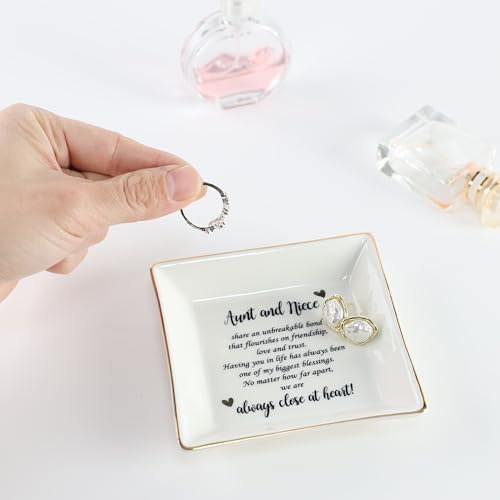 HOME SMILE Mother's Day Aunt Gifts from Niece,Aunt and Niece Gifts,Ceramic Jewelry Dish Tray for Aunts BirthdayValentine's,Thanksgiving,Xmas-Aunt and Niece Share an Unbreakable Bone - style: Aunt
