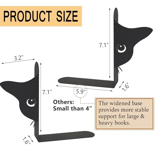 Bookends Metal Cat Book Ends, 1 Pairs Cute Bookends for Shelves Decorative for Home Office Desk Bookshelf Decor (Black, Half-face) - color: Cat-half-face