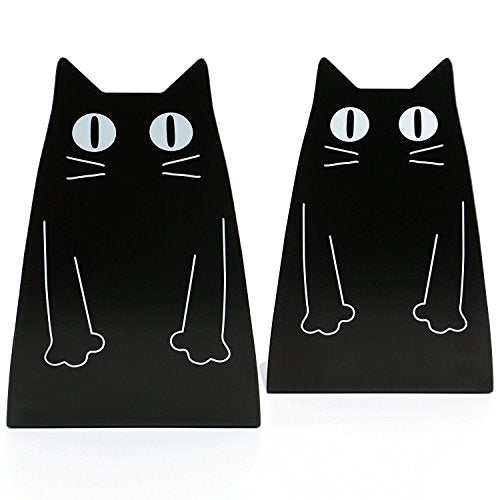 TOBSON Cute Cat Heavy Duty Bookend Nonskid Bookends Art Decoration,A Pairs(Black) - color: Black