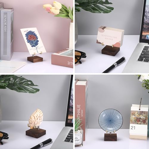 Hipiwe Adjustable Metal Arms Display Stand Easel with Wooden Base - Small Display Easel Holder for Displaying Fossil Coral Geodes Rock Mineral Agate Plate Seashell and Photos, 2"x2"x3.2"