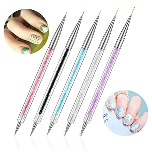 FULINJOY 5PCS Dual Tipped Nail Art Sculpture Pen & 5PCS Nail Dotting Pens with Liner Brushes - size: 5 Sculpture Pens + 5 Dotting/Liner Pens