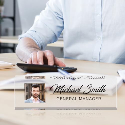 Name Plate for Desk, Custom Logo Desk Name Plate Personalized, Custom Acrylic Name Plate for Office Desk Decor, Employee Appreciation Gifts The Office Gifts for Men and Women with Image and Text - color: Logo/Image