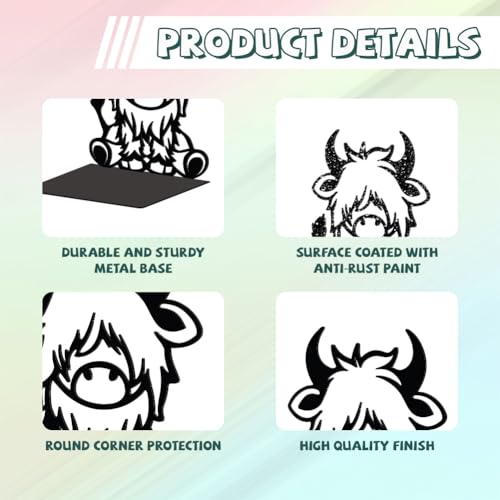 Peacoblue Metal Bookends for Shelves, Modern Decorative Heavy Duty Study Book Support Stoppers for Office, Desk, Shelf, Room 5.3"x4.3"x6.5" Cast Iron Simple Tall Bookends, 1 Pair (Highland Cattle) - style: Highland Cattle