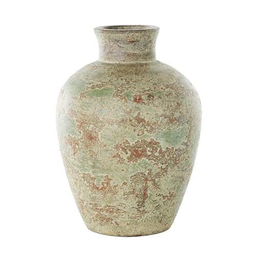 Deco 79 Ceramic Decorative Vase Antique Style Textured Centerpiece Vase with Green and Copper Accents, Flower Vase for Home Decoration 10" x 10" x 14", Brown - color: Brown, size: 10" x 10" x 14"