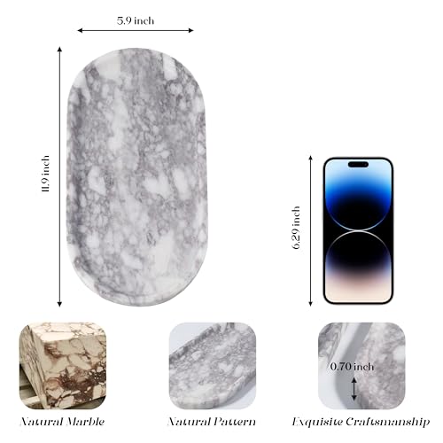 Koville Real Luxurious Marble Vanity Tray, 12"x6" Calacatta Viola Marble Catchall Tray for Bathroom, Natural Stone Perfume Trays Jewelry Dish for Dresser, Genuine Stone Storage Tray for Home Decor - color: Calacatta Viola White, size: 12" x 6" x 0.7"