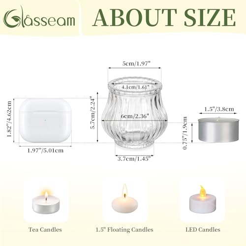 Glasseam Glass Tealight Candle Holder: Set of 24 Ribbed Clear Votive Candle Holders Bulk for Wedding Centerpiece Christmas Table Decorations Party