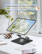 Aoviho Tablet Stand 360° Rotating Aluminum Holder, Adjustable, Portable and Foldable Monitors Stand for iPads, Compatible with 4-12.9" Tablets, Ink Black - color: Ink Black