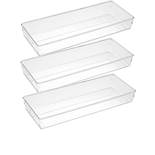 3 Pack Large Clear Plastic Drawer Organizer Tray Cutlery Utensil Makeups Drawer Organizers 15" X 6" - size: 3 Pack 15"x6" Clear Plastic