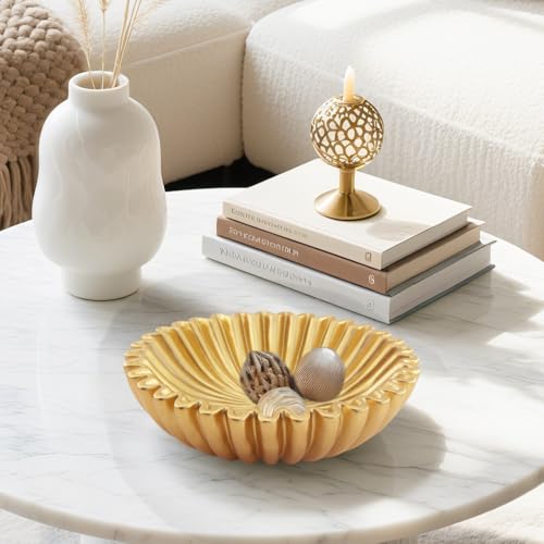 Large Modern Decorative Ruffle Bowl for Home Decor Fruit Bowl Organic Catch All Key Kitchen Entryway Shelf Coffee Table,Gold - color: Gold