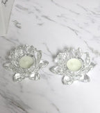 Crystal Lotus Flower Tealight Candle Holder Set of 2, Clear Glass Candlestick Holders, Pillar Votive Candle Holders for Table Centerpiece, Home Décor, Party, Wedding, Dinning