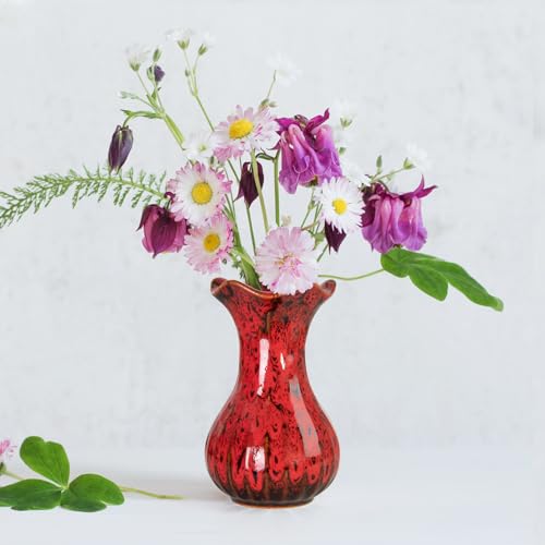 Ceramic Vase, Modern Small Vases for Home Decor, Elegant Flower Vase Centerpiece for Tables, Office Desk, Room Decor, Fit for Housewarming, Wedding, Birthday (Red) - color: Red