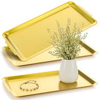 3 Pack Gold Stainless Steel Serving Platter, 14.2” Large Rectangle Metal Camping Plate Tray with Handles, Vanity Organizer Trays for Dining, BBQ, Buffet, Party, Appetizer Serving