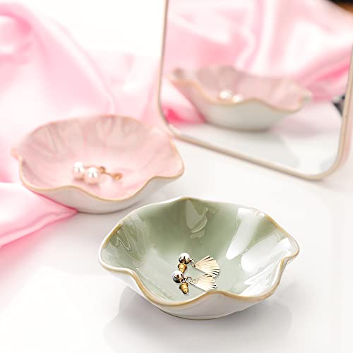 Binoster Ceramic Jewelry Dish,Leaf Jewelry Tray Key Tray,Small Ring Dish Holder Jewelry Plate Trinket Tray Catchall Tray Nightstand Decor For Entryway Green Table Room Decor - color: Green, size: 4.3 inches