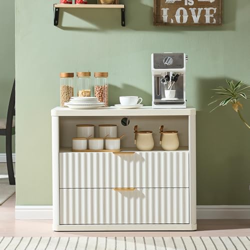 LEYAOYAO 31" Wide Fluted Nightstand with Charging Station, Oversized Extra Large 2 Drawers Night Stand,White Wood Bedside Table,Tall Bed Side End Tables,Modern Chest of Drawers Dressers for Bedroom - color: White, size: 2 Drawers