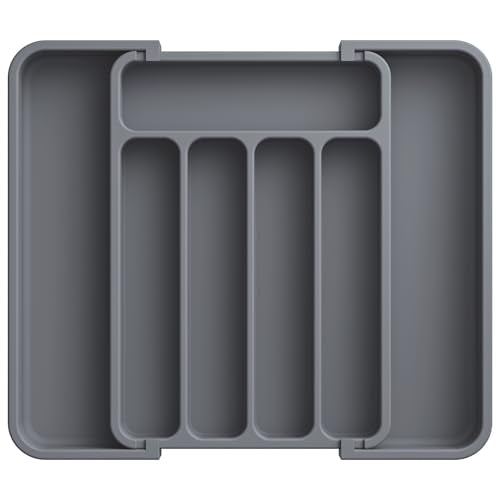 Aujen Silverware Organizer - Expandable Kitchen Drawer Organizer, Adjustable Utensil Organizer, Cutlery Tray for Forks, Knives, Multipurpose Kitchen Organizers and Storage Solution, Grey, Medium - color: Grey, size: Medium