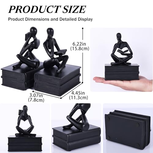 Reading Figurine Book Ends Book Lovers Gifts for Bookshelf Decorations for Readers, Graduates, Students, Teachers, Sculpture Home Decor for Shelves Desk Office Living Room (Black) - color: Black