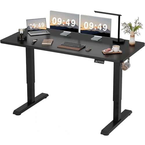 Furmax Electric Height Adjustable Standing Desk Large 63 x 24 Inches Sit Stand up Desk Home Office Computer Desk Memory Preset with T-Shaped Metal Bracket, Black - color: Black, size: 63 Inch
