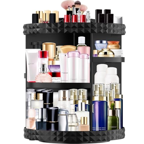 Makeup Organizer 360 Degree Rotating 7 Adjustable Layers Large Capacity Cosmetic Organizer Transparent Make Up Organizers and Storage - color: Black