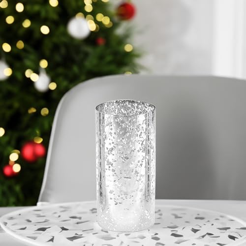 WGVI Hurricane Candle Holder Sleeve, W: 3", Ht: 6", Silver Speckled Glass Cylinder Open Both Ends, Chimney Tube Shade, 1 Piece - size: 3x6"H