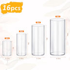 Homjoy Glass Cylinder Vase Sets 16 Pack Tall Clear Flower Vase Hurricane Floating Candle Holder for Table Centerpiece Wedding Home Décor(2.17 x 4IN + 2.56 x 6IN + 3.15 x 8IN + 3.55 x 10IN) - size: 16 Pack (4,6,8,10 Inch )