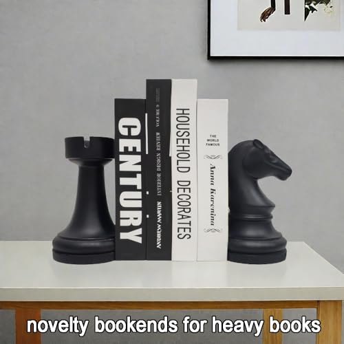 Chess Bookends Novelty Book Holders, Decorative Book Ends Modern Bookends Stoppers for Shelves, Black Heavy Duty Book Ends for Shelves Office Desk Decoration, Resin, 7" x 7"