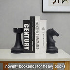 Chess Bookends Novelty Book Holders, Decorative Book Ends Modern Bookends Stoppers for Shelves, Black Heavy Duty Book Ends for Shelves Office Desk Decoration, Resin, 7" x 7"