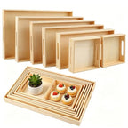 Aodaer 7 Pieces Wooden Trays, Wooden Nested Serving Trays, Rectangular Shape Serving Tray with Handles for Kitchen Party Dinner Snacks