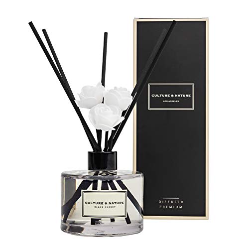 CULTURE & NATURE Reed Diffuser Set 6.7oz (200ml) Black Cherry Scented Diffuser with Sticks Home Fragrance Reed Diffuser for Bathroom Shelf Decor - size: 6.7 oz
