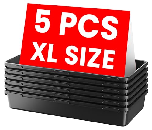 A-LuGei【X-Large Size【5 Pcs】 Tool Box Organizer Tray Divider【Single Size】 Black Plastic Desk Drawer Organizer Garage Organization for Wrench Plier Hammer Bit Socket Extension Screwdriver Bolt Hex key - size: 5pcs-XL Size