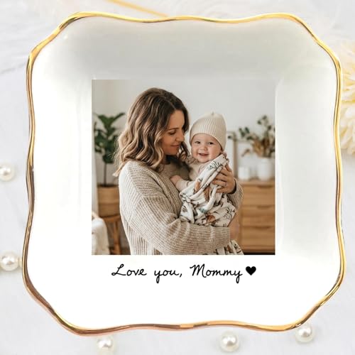 Noni Personalized Mom Photo Jewelry Dish, Custom Ceramic Trinket Tray for Grandma, Birthday Ring Dish Gift, Moms Day Gift from Daughter, Love You Mama Present 2 - color: Style2
