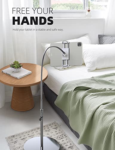 Lamicall Tablet Floor Stand Gooseneck - Swivel Tablet Holder Mount with Adjustable Height & 10.6lb Stable Base, for 4.7-13" iPad mini Air Pro 12.9/9.7, Tab, Kindle, iPhone Air 17 Pro Max, Phones - color: Silver