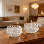 Clear Crystal Ring Holder Set of 2 Glass Jewelry Ring Dish Tray Gifts for Women on Engagement Wedding Party Mother's Day - color: clear-square