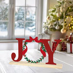 COCHIE Metal Merry Christmas Joy Sign, Christmas Wreath Table Centerpieces Decorations for Home, Office, Shelf, Mantel, Indoor, Xmas Red and Green Party Decor Supplies (XMAS B) - style: XMAS B
